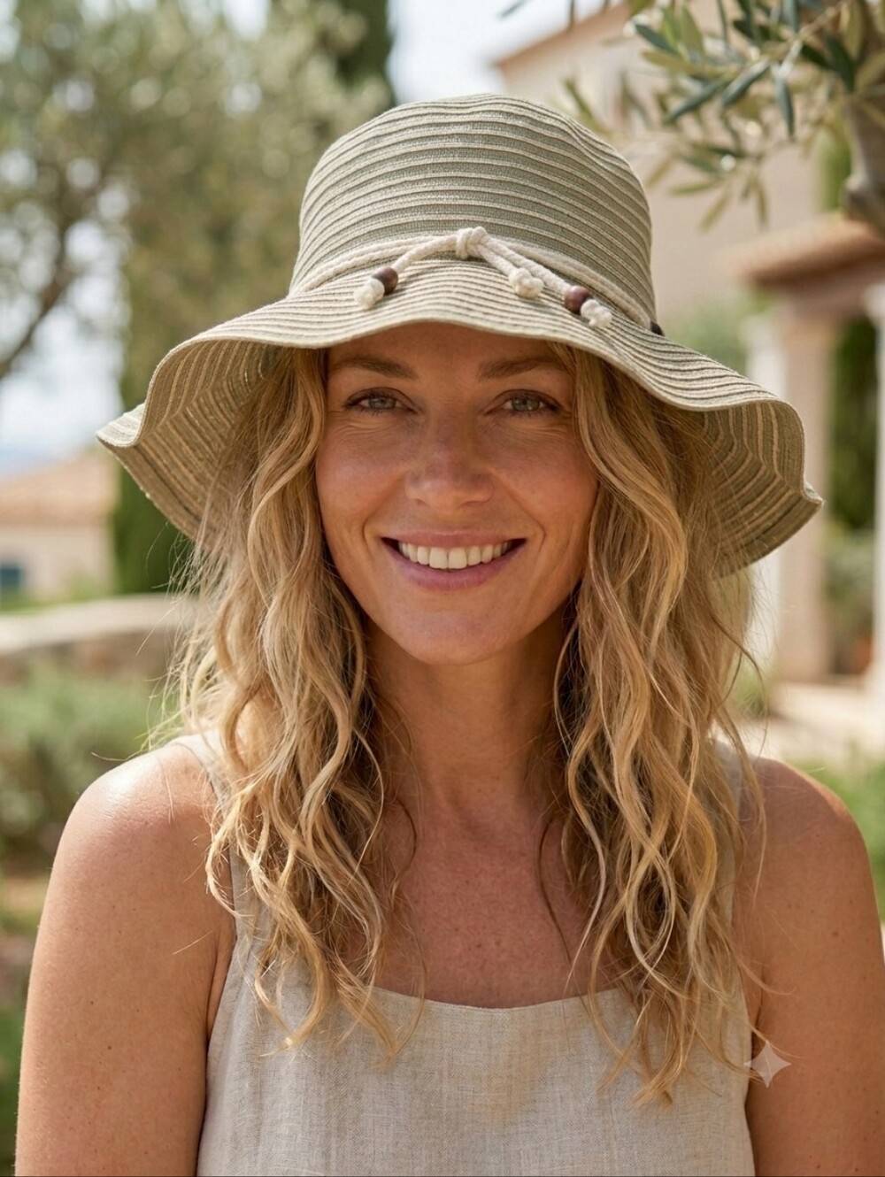 Wide Brim Coastal Sun Hat Boho For the Beach or Vacation Rope Tie